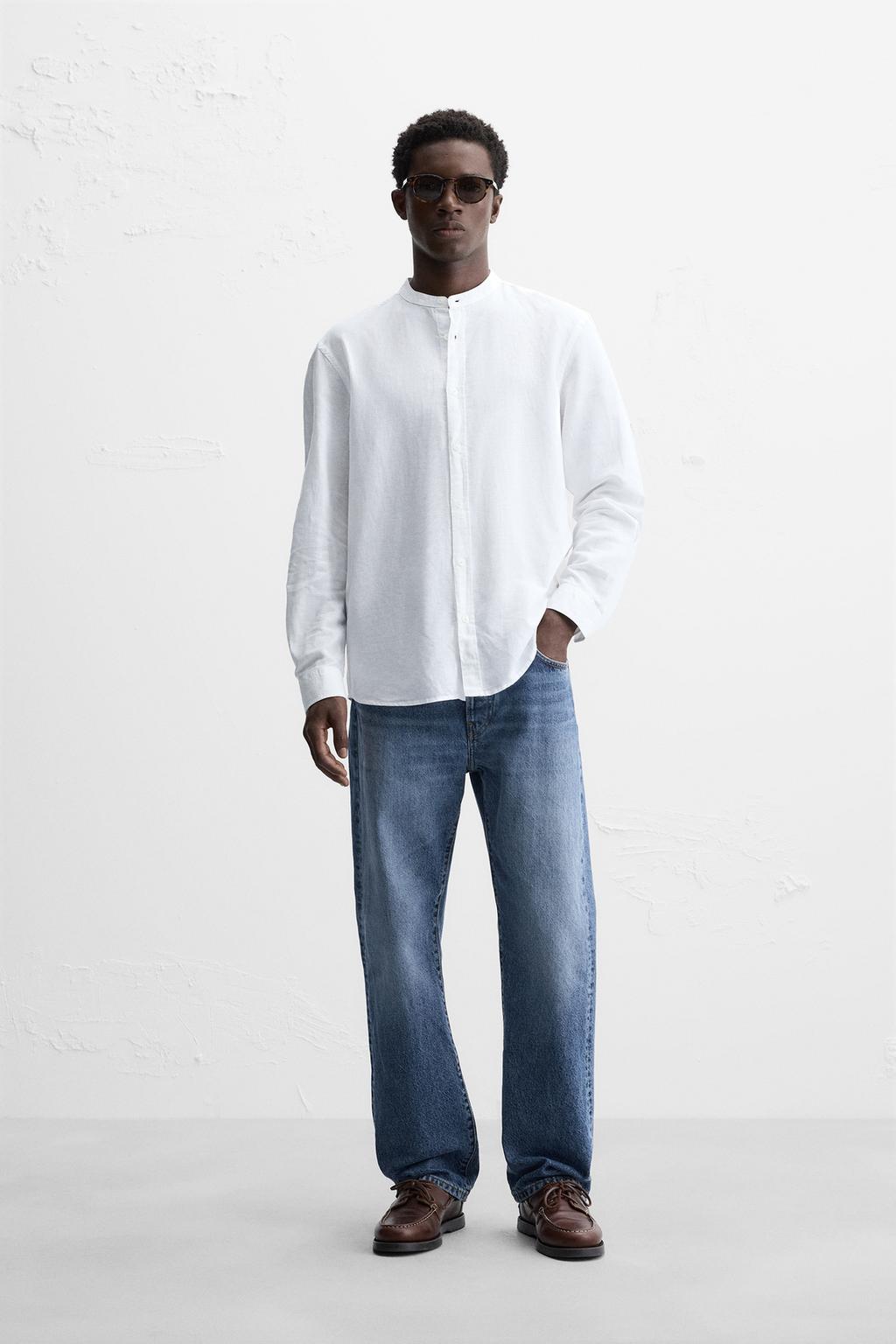 Zara mandarin collar linen shirt
