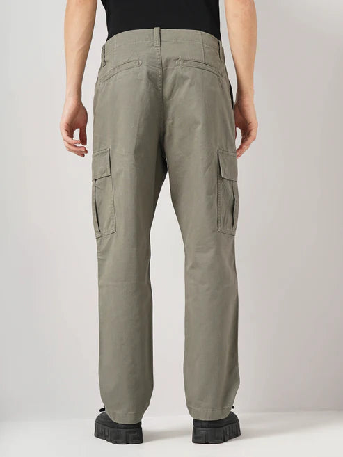Celio* Cotton Straight Fit Olive Trousers