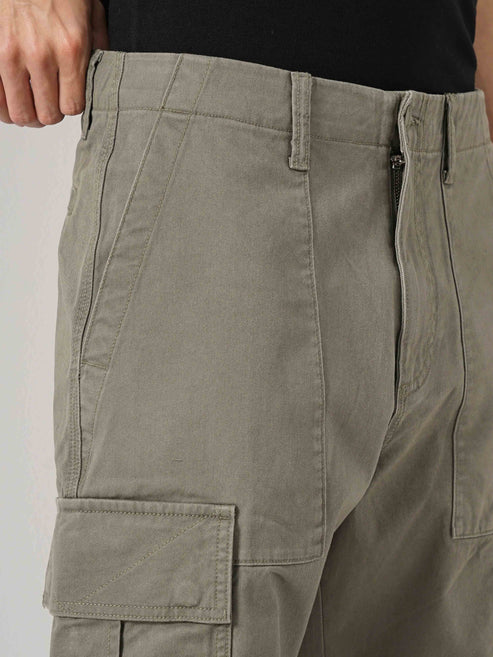 Celio* Cotton Straight Fit Olive Trousers