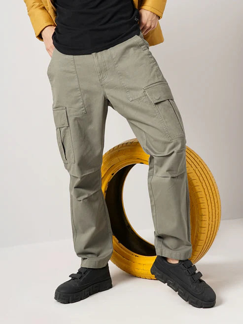 Celio* Cotton Straight Fit Olive Trousers