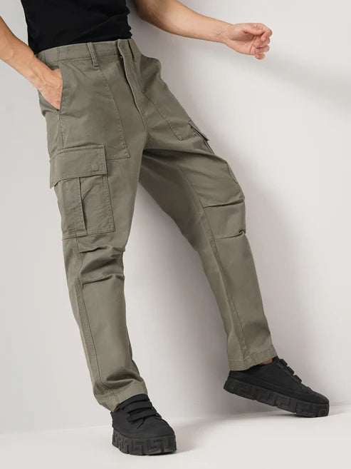 Celio* Cotton Straight Fit Olive Trousers