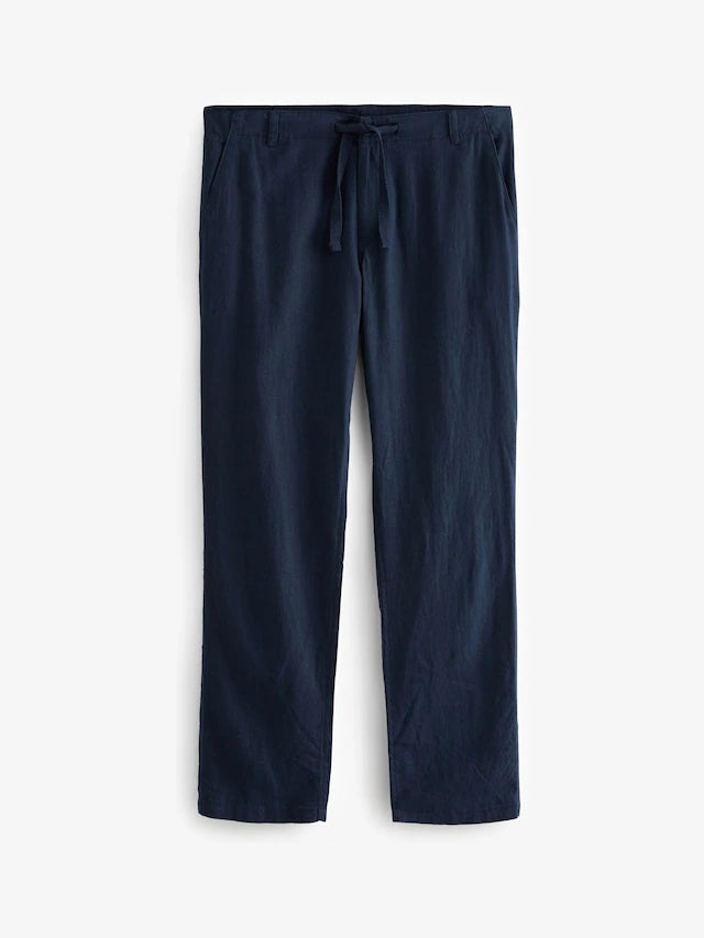 NEXT Navy Blue Regular Tapered Fit Linen Cotton Chino Trousers