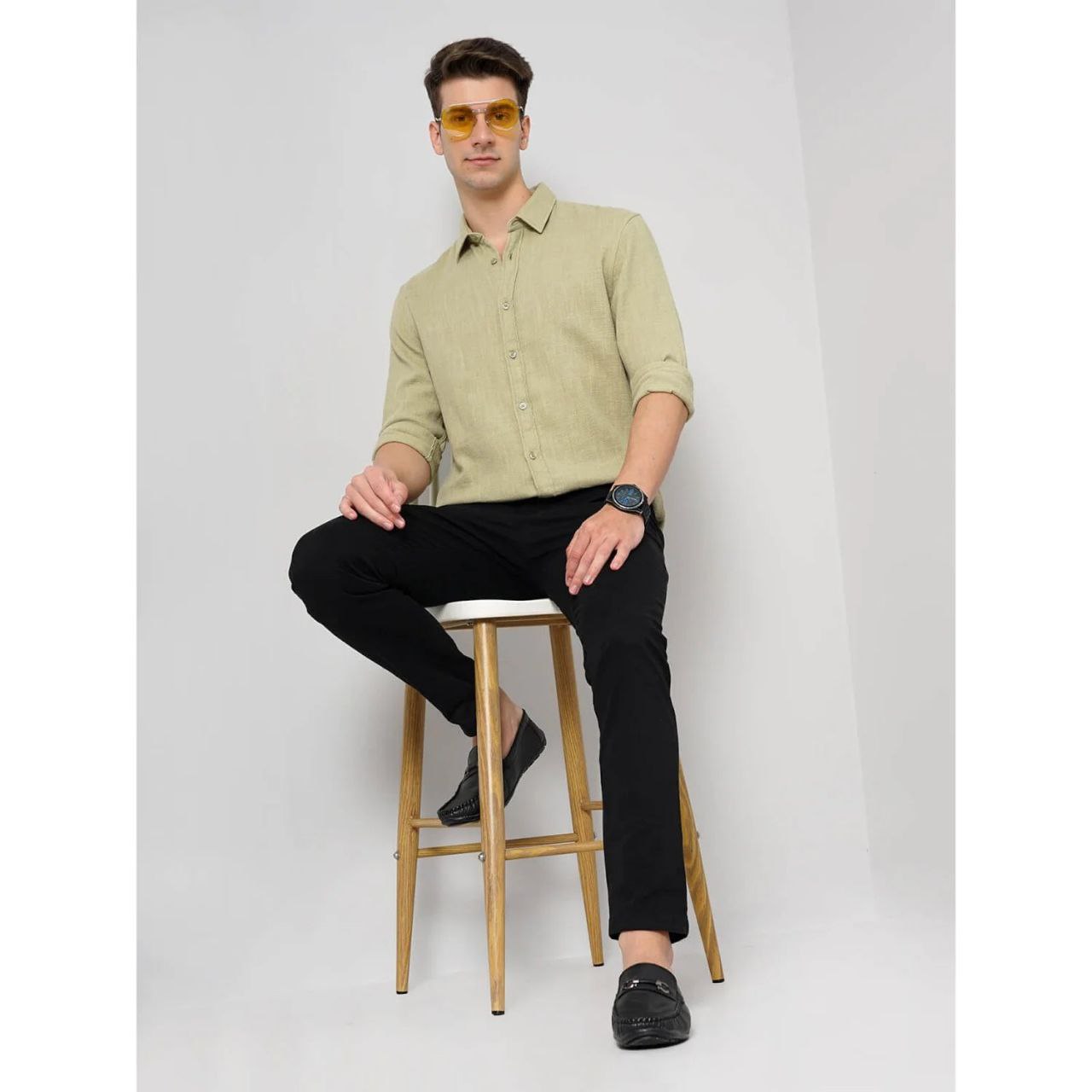 Celio* Solid Slim Fit Cotton Green Shirt