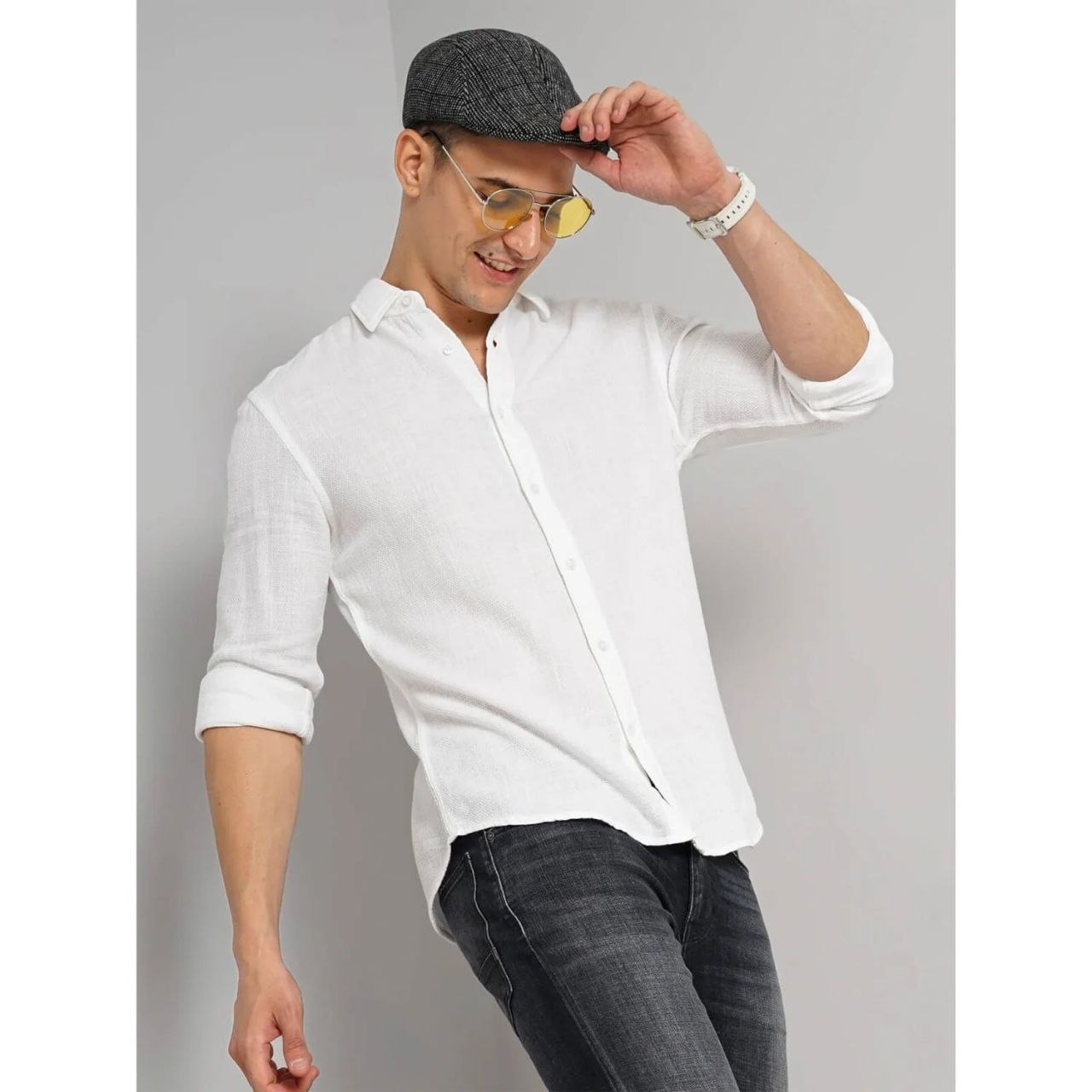 Celio* Solid Slim Fit Cotton White Shirt