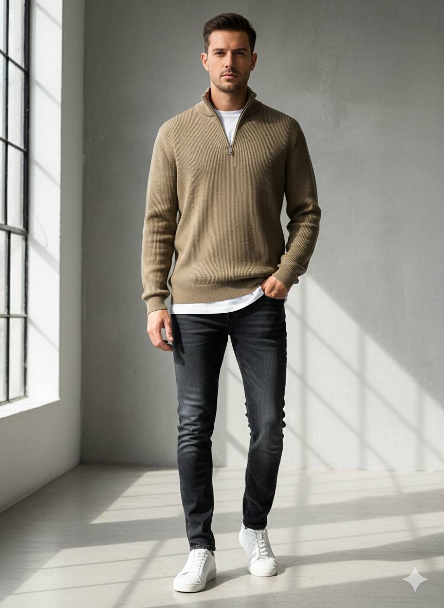 Pull&Bear Quarter Zip (Light Brown)