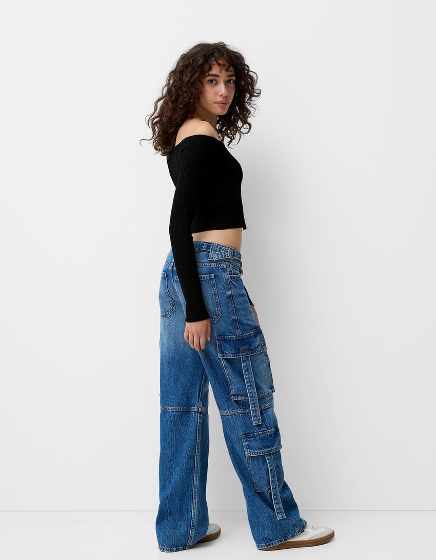 Bershka open button sweater crop-top