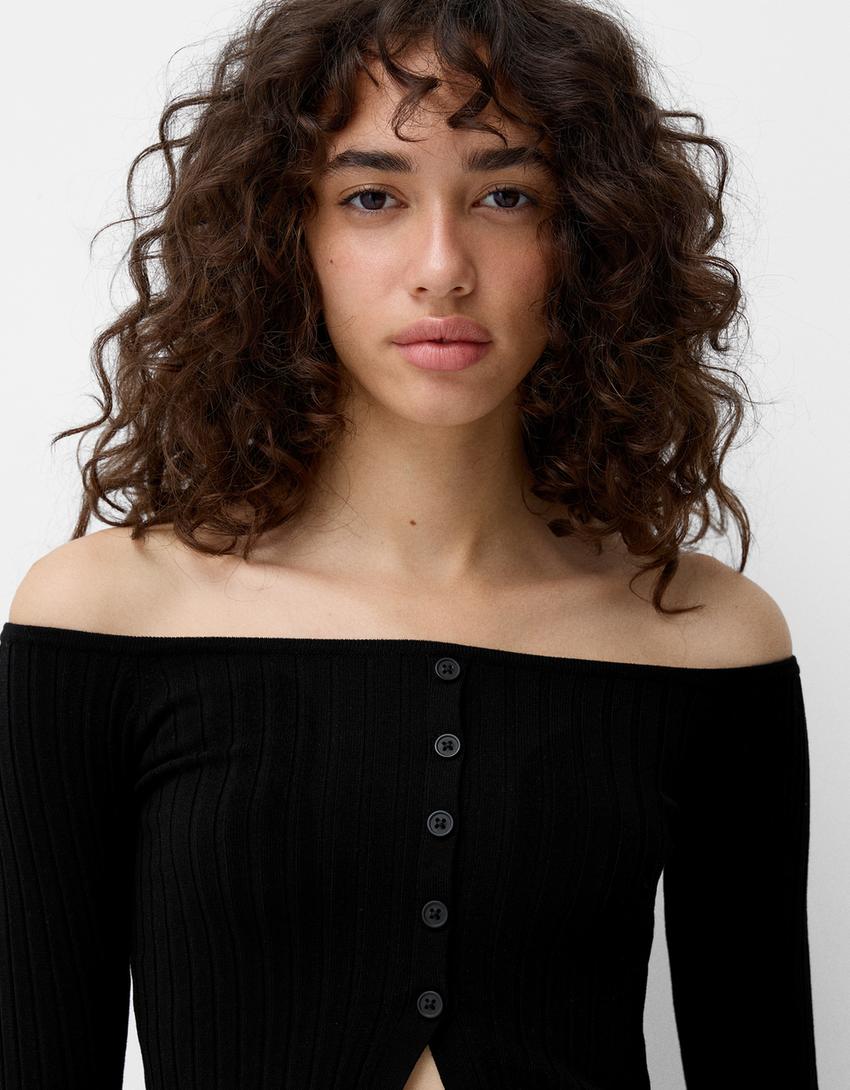 Bershka open button sweater crop-top