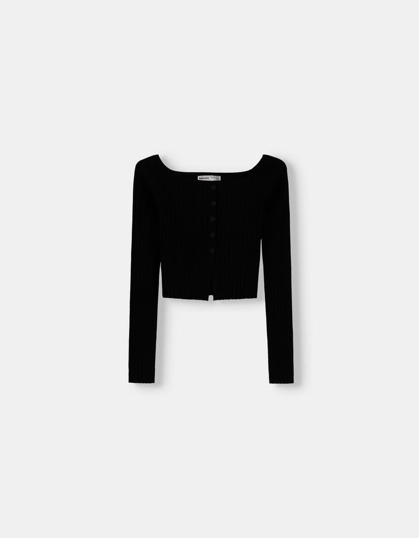 Bershka open button sweater crop-top