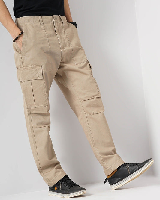Celio* Cotton Straight Fit Beige Trousers
