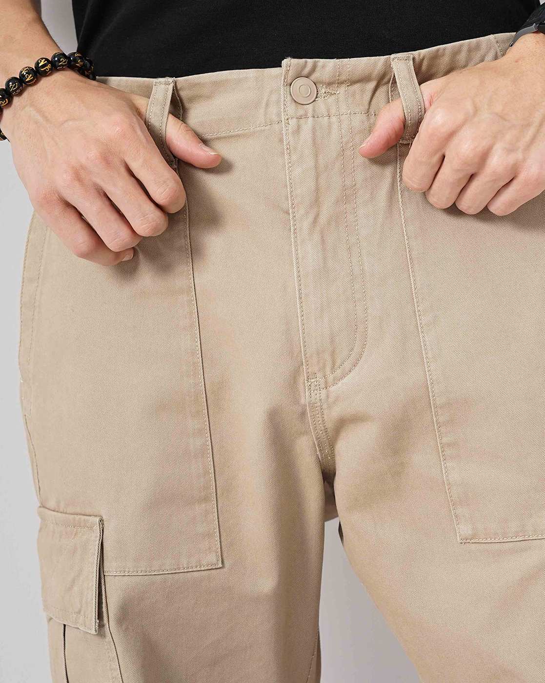 Celio* Cotton Straight Fit Beige Trousers