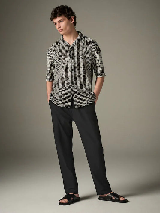 NEXT Black Regular Tapered Fit Linen Cotton Chino Trousers