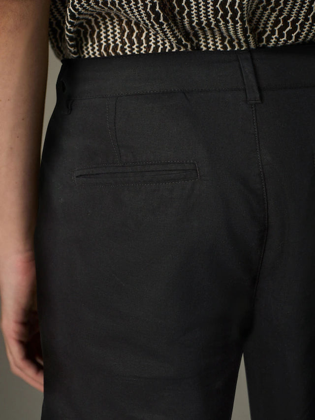 NEXT Black Regular Tapered Fit Linen Cotton Chino Trousers