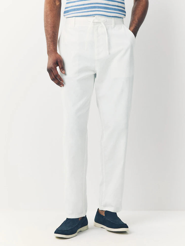NEXT White Regular Tapered Fit Linen Cotton Chino Trousers
