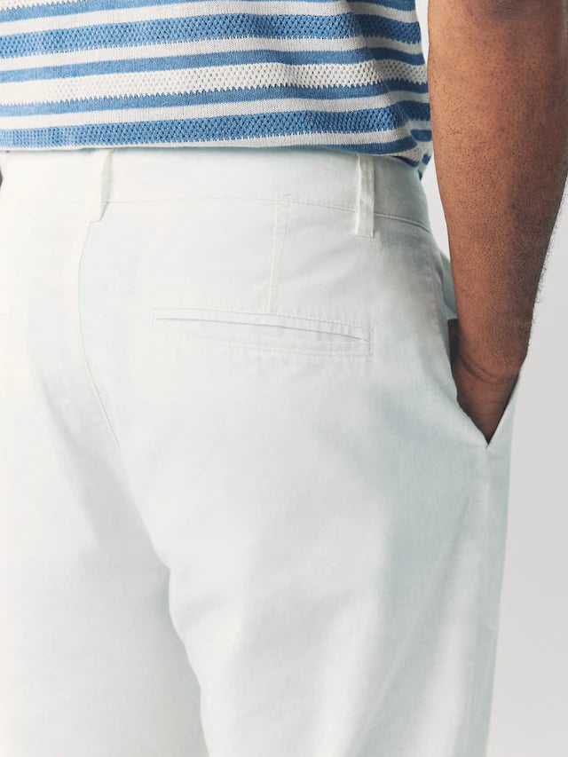 NEXT White Regular Tapered Fit Linen Cotton Chino Trousers