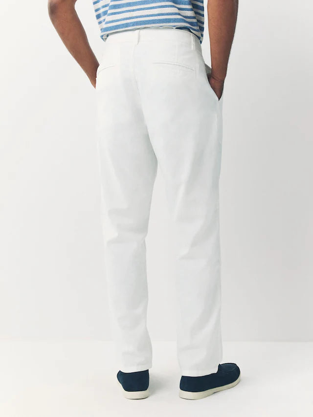NEXT White Regular Tapered Fit Linen Cotton Chino Trousers