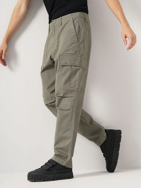 Celio* Cotton Straight Fit Olive Trousers