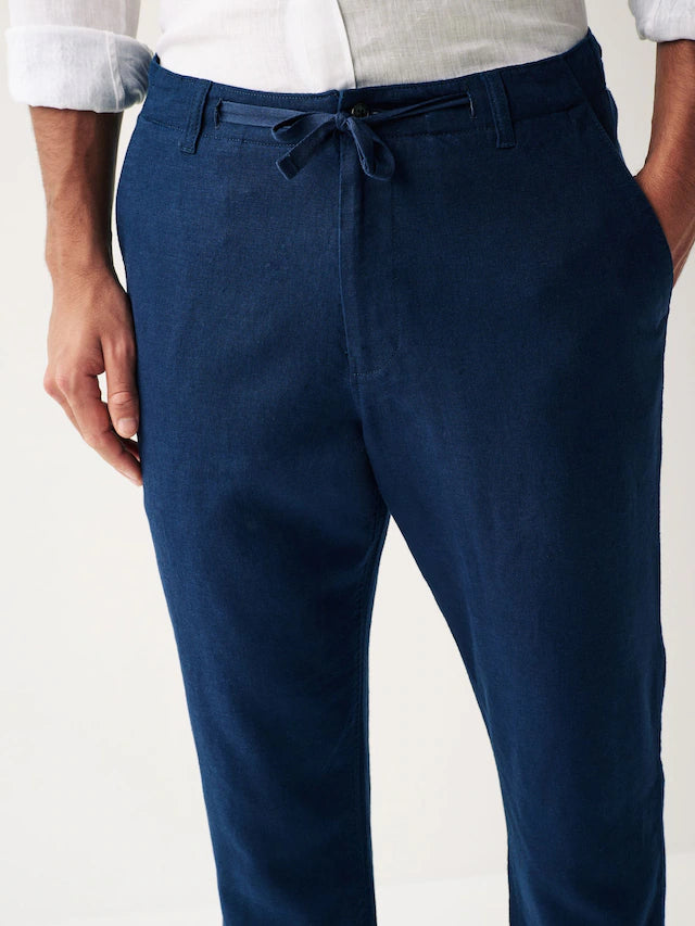 NEXT Navy Blue Regular Tapered Fit Linen Cotton Chino Trousers
