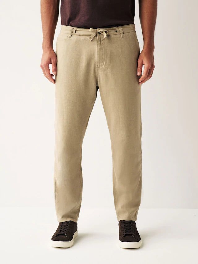 NEXT Natural Regular Tapered Fit Linen Cotton Chino Trousers