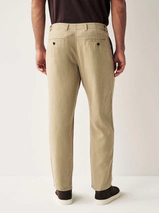 NEXT Natural Regular Tapered Fit Linen Cotton Chino Trousers