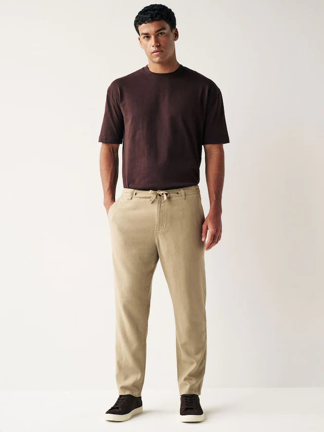 NEXT Natural Regular Tapered Fit Linen Cotton Chino Trousers
