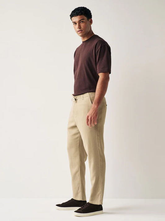 NEXT Natural Regular Tapered Fit Linen Cotton Chino Trousers