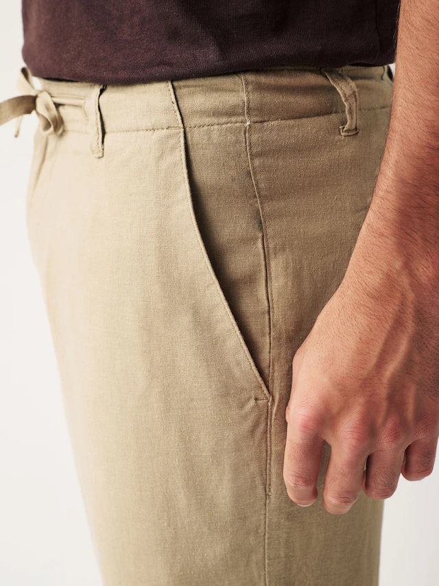 NEXT Natural Regular Tapered Fit Linen Cotton Chino Trousers