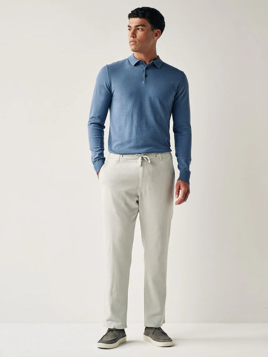 NEXT Grey Light Linen Viscose Drawstring Trousers