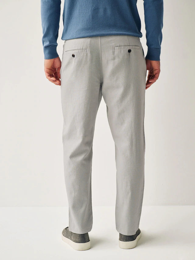 NEXT Grey Light Linen Viscose Drawstring Trousers