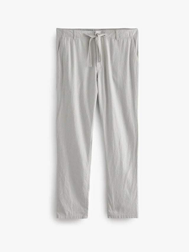 NEXT Grey Light Linen Viscose Drawstring Trousers