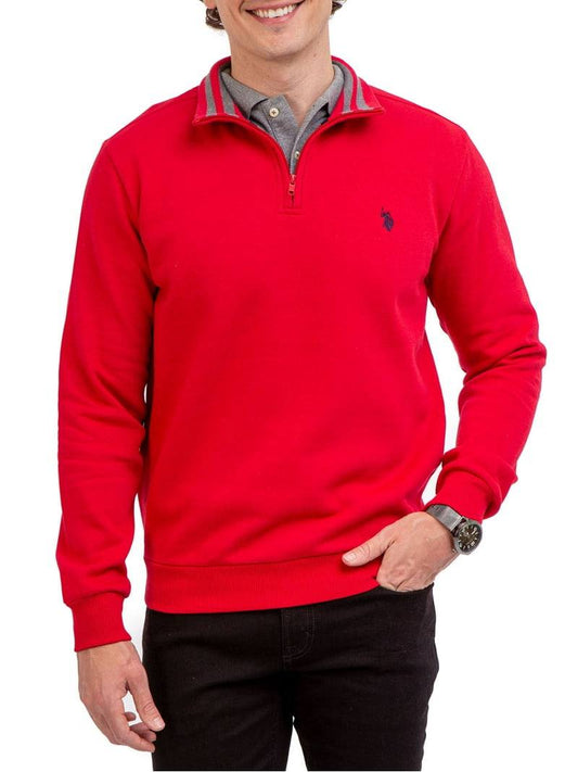 U.S. Polo Assn Sweater Red Fleece Quarter Zip Pullover Men