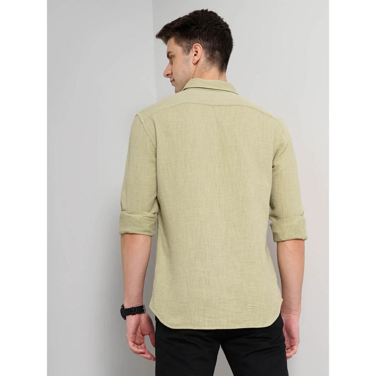 Celio* Solid Slim Fit Cotton Green Shirt