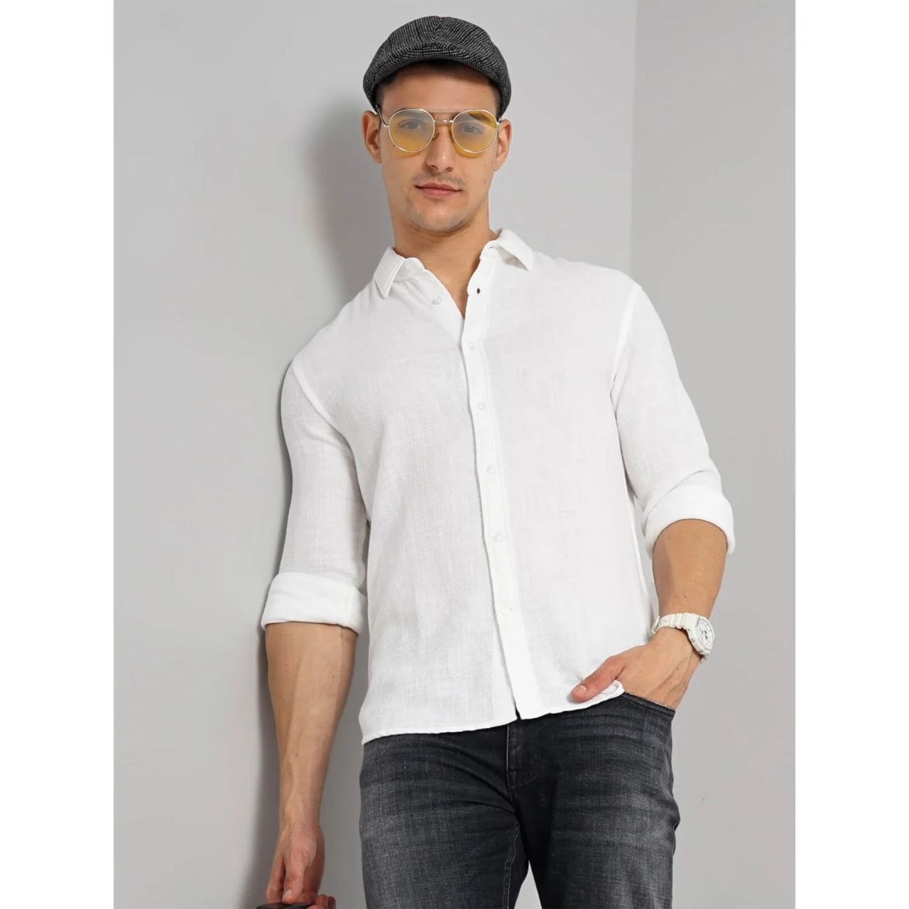 Celio* Solid Slim Fit Cotton White Shirt